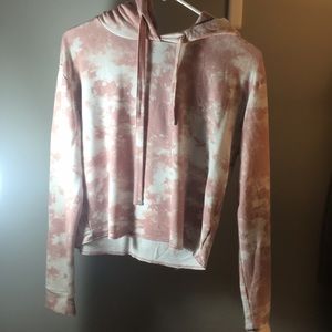 Pink and white cropped hoodie
